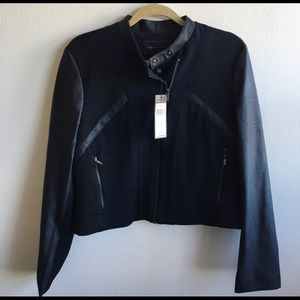 NWT BCBG Mixed Media Moto Faux Leather Jacket